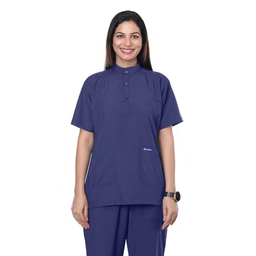 Image of Women's 5-Pocket Scrub Suit | Set of Top & Pant | Half Sleeves | Mandarin Collar | Breathable Polyviscose Fabric | Comfortable | Durable | Uniform for Doctors Nurse & Dentist NB M