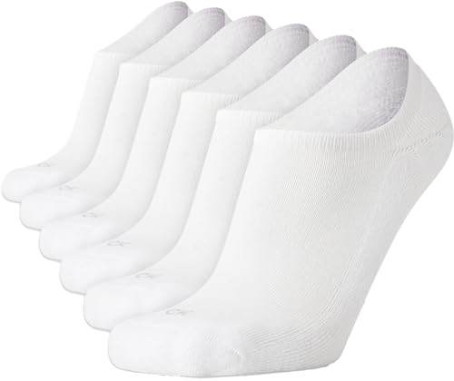 Calvin Klein Men's No-Show Cushion Sneaker Liner Socks - 6 Pack (One Size, White)