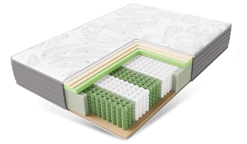 INMOKO Matelas 180x200 cm, Ressorts ensachés, fermeté H3, 7 Zones avec Mousse de Confort, pour Enfants et Adultes, Hauteur 22 cm