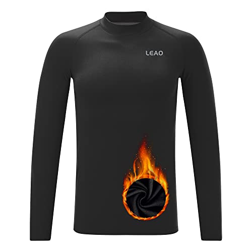 LEAO Youth Boys Compression Shirt Long Sleeve Fleece Quick Dry Sports Baselayer Soccer Baseball Basketball Undershirt