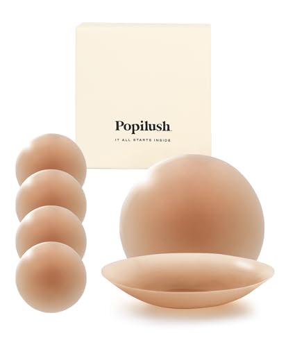 Image of Popilush Nipple Covers for Women Sticky Bra Pasties | Adhesive Silicone Nipple Cover Pezoneras Para Mujer Nipple Shield Waterproof with Travel Case