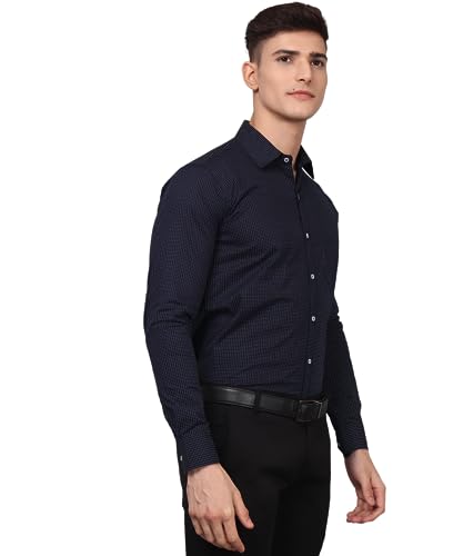 Image of TryBuy Premium Pure Cotton Dot Printed Casual /Formal Navy Blue Shirt for Men
