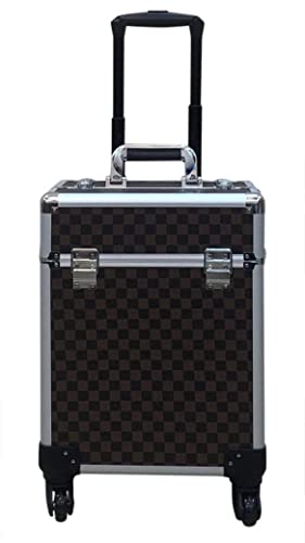 Image of Adson Multifunctional Professional Beauty Makeup Artist Rolling Cosmetic Aluminium Vanity Trolley Beauty Train case Makeup Cosmetic Trolley Hairstylist Travel Organizer (Carbon channal Diamond Black)