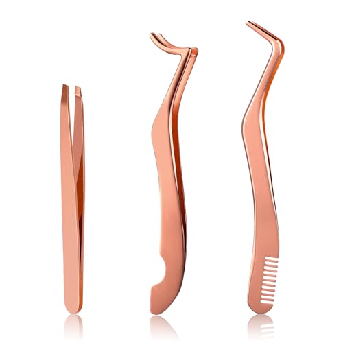 Ouligay 3 Stück Wimpernpinzette Applikator Falsche Wimpern Pinzetten Set Aus Edelstahl gebogene Spitze Fischschwanz Künstliche Wimpern Clip für Frauen Wimpernverlängerung