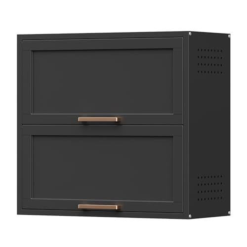 Metal Garage Wall Cabinet, Bathroom Medicine Cabinet With 2 Doors, Wall Mounted Storage Cabinet With Pegboard for Laundry Room Kitchen, Black