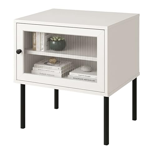Miroytengo Mesita de Noche Vitinia Estilo Contemporáneo en Color Blanco y Negro con 1 Puerta 40x46x30 cm
