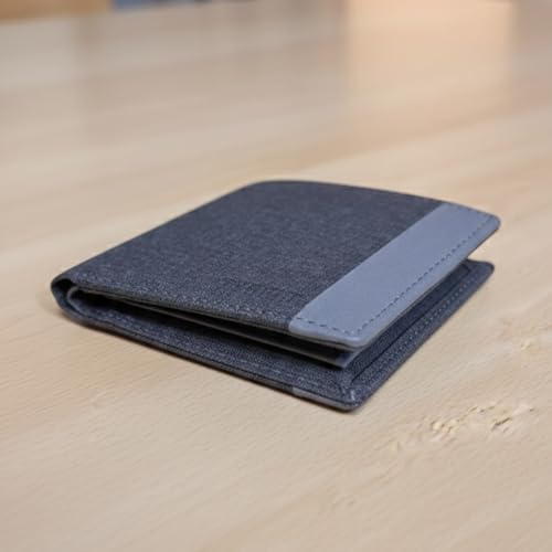 Image of PU Denim Men's Wallet | Premium Dark Grey Bi-Fold with Multiple Card Slots and Coin Pocket