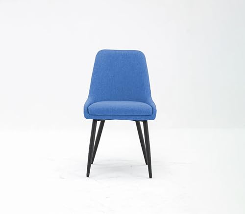 Image of Finch Fox Morris Glam Comfortable Fabric Upholstered Padded Living Room Side Dining Chair for Cafeteria Bedroom, Restaurents, Home, Office with Black Metal Legs in Blue Color