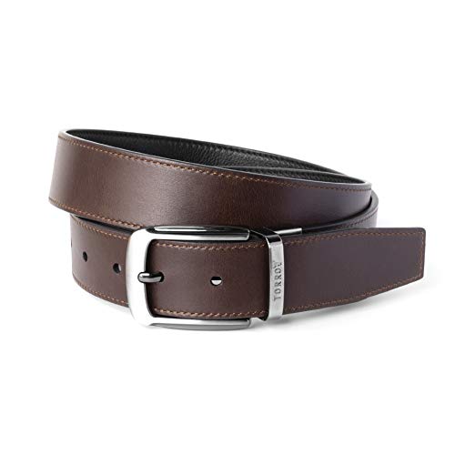 TORRO Genuine Leather Men’s Belt [Rotated Brushed Metal Pin Buckle] [Reversible]