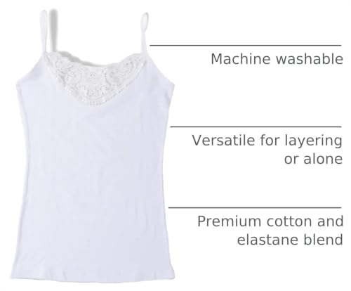 Image of Womens Tank Top Camisoles with Premium Cotton Italian Design - Trimmed with Flower Lace on Neckline
