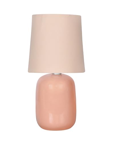 Image of Homesake Modern Small Ceramic Table Lamp, Classic Bedside Desk lamp for Living Room Bedroom, Farmhouse Nightstand Lamps with Pink Fabric Shade (Dovel Pink)