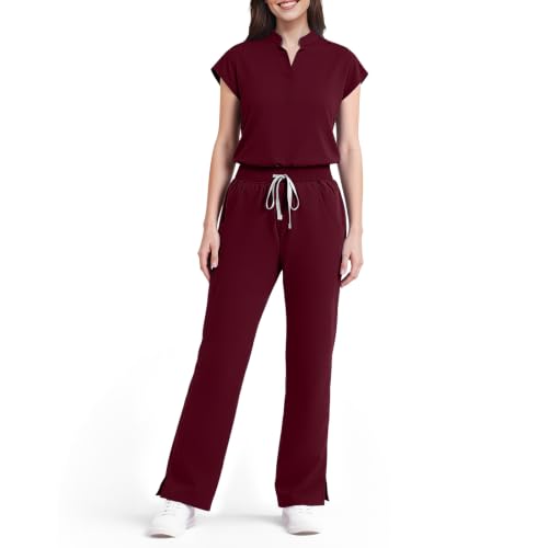 Dvoliaw Scrubs for Women Set Sleeveless 9-Pocket Straight Leg Yoga Waist