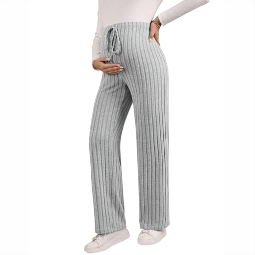 KINLYBO Ropa de maternidad de talla grande, pantalones de pierna recta para mujeres embarazadas, Gris Claro, XL