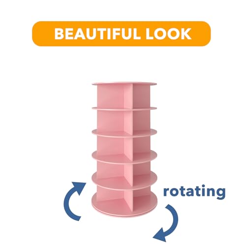 SpaceAid 5 Tier Rotating Shoe Rack Tower, Spinning Shoe Display Lazy Susan, Revolving 360 Shoe Rack Storage Round Carousel, Vertical Handbag Rotate Shoes Closet Organization (5-Tier Pink)