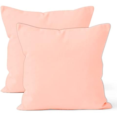 Encasa XO Throw Cushion Cover 2pc Set - Powder Pink - 16 x 16 inch Solid Dyed Cotton Canvas Square Accent Decorative Pillow Case for Couch Sofa Chair Bed & Home Cover
