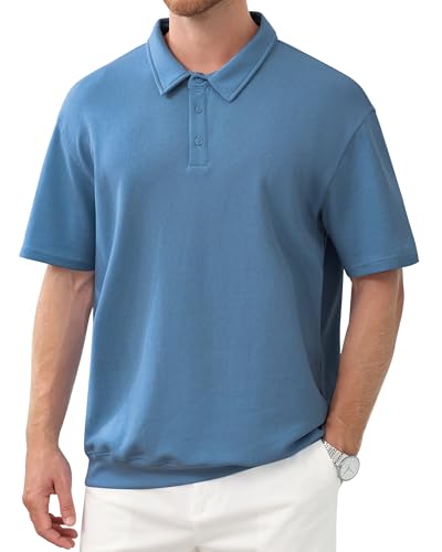 Men's Polo Shirts Short Sleeve Casual Banded Bottom Stretch Button Down Classic Golf Shirts Collared T-Shirt4