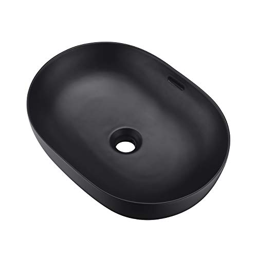 Miyili 19"X14" Matte Black Bathroom Vessel Sink Modern Above Counter Bathroom Sink Porcelain Ceramic Vanity Sink Lavatory Sink Bowl Art Basin, Vs4935B #TOP1