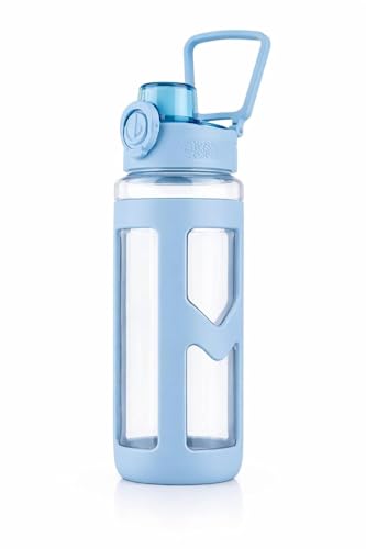 Image of LHOTSE Cute Square Water Bottle for School with Straw & Leakproof Lid - Large Capacity Kawaii Bottle for Kids, Girls & Office Usen 700 ML (Sky Blue)