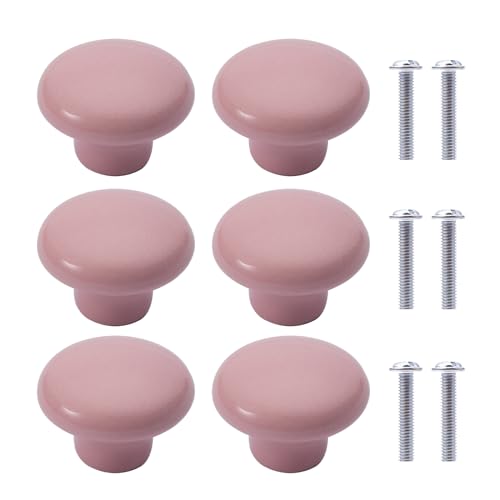 NAKUPENDA 6Pcs Pomos de Cerámica para Armario Redondas Perillas de Los Muebles para Habitación de Niños Gabinetes de Cocina Estantería (Rosa Claro)