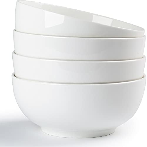 Houlu 40 oz Soup Bowls, Cereal bowls, Pho Bowls, Salad Bowls, Off White Porcelain Bowl Set of 4, 7 inch