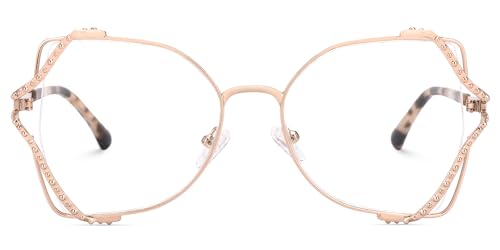 Image of Zeelool Metal Butterfly Glasses Classic Eyewear for Women Blue Light Blocking Glasses Anti Eyestrain Glasses ZJGM610701-01 Dark Gold, Oversize