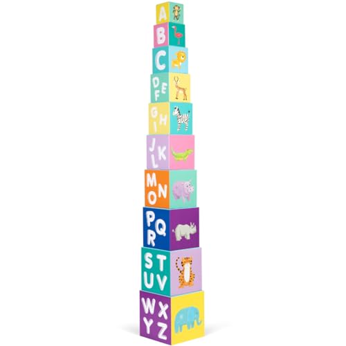 Miniatura 8 de Boppi Bloques Apilables Para Bebés, Juguetes De Animales De Safari De La Selva Con Letras Y Números, Cubos Montessori Para Niños Pequeños, Juguetes De Aprendizaje Preescolar