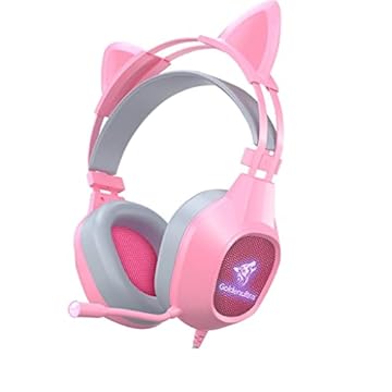 Headset Gamer, Fone de Ouvido Gaming, Gatinho, Orelhas, P2, GoldenUltra, GT - 64, Rosa, Com Fio, Pc/VideoGame/Notebook, LED Rgb, Com Microfone,