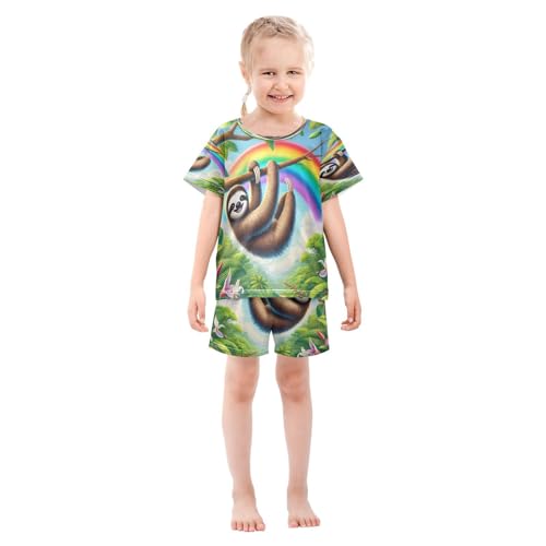 Sloth Rainbow Summer Pajama Set Short Sleeve Summer Pajamas Sleepwear Nightwear Set Cotton 5Y3