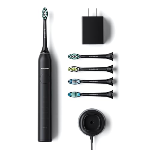 Brushmo Super Sonic Electric Toothbrush with 4 Replacement Heads - Rechargeable Electronic Tooth...