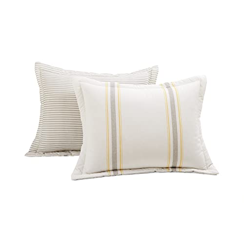 Image of Lush Decor Farmhouse Stripe Reversible Cotton Duvet Cover Set, 3 Piece Set, King, Yellow & Black - Bedding Set - Striped Duvet Cover King Size - Farmhouse Decor