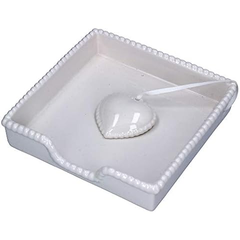 Gisela Graham White Ceramic Beaded Heart Napkin Holder Cover