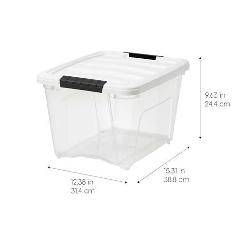 Image of IRIS USA 19 Qt Stackable Plastic Storage Bins with Lids, 6 Pack - BPA-Free, Made in USA - See-Through Organizing Solution, Latches, Durable Nestable Containers, Secure Pull Handle - Clear /White
