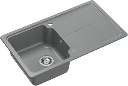 QUADRON NEAL 111 Evier en granit pour cuisine, dimensions : 86 x 50 x 20,5 cm, gris, Evier de cuisine à cuve unique, ensemble : Evier en granit + siphon...