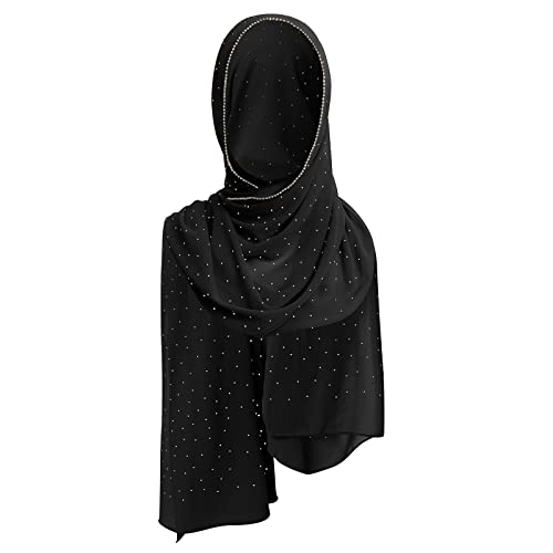 OBEEII Women Chiffon Rhinestone Scarf Muslim Hijab Long Head Wrap Scarves