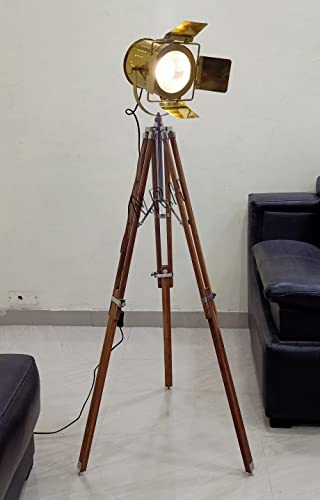 Nautical Replica Hub Modern Tripod Floor Lamp for Living Rooms & Bedrooms - Classy, Mid Century Adjustable Teak Wood Standing Tall Spotlight