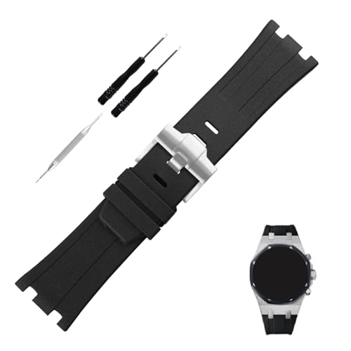 Topuly 28mm Rubber Watch Band replacement for Audemars Piguet AP Royal Oak Offshore 15703(Men's style) 15710 26170 26176 26237 26470 26703 28 mm Silicone Strap Wirstband accessories with Buckle for