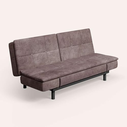Image of Interio by Godrej Indulge Convertible Sofa Bed - Fab Leather Upholstery with Adjustable Arm & Backrest, 1-Year Warranty, Brown