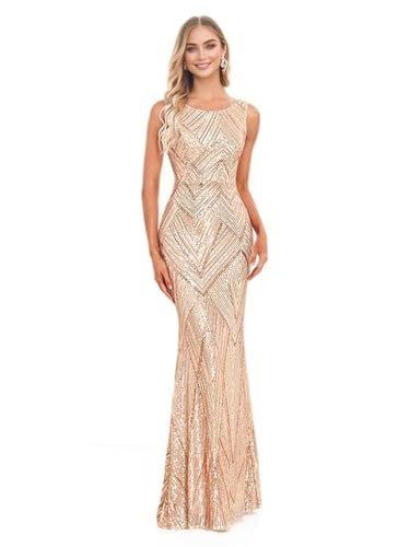 Mermaid Gold Sheath Dresses Evening Party Gown Sequin Wedding Guest Dress Prom Sleeveless Jewel Neck Masquerade Dress 2025