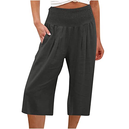 Damen Leinenhose Sommer 7/8 Sommerhose Leicht und Luftig Hosen Locker Hohe...