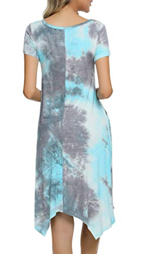 Image of Women Casual Loose Soft Crewneck Short Sleeve Pockets Swing T-Shirt Dress
