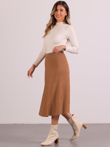 Allegra K Sweater Skirt for Women's High Waist Fall Stretchy Fishtail Cable Knit Midi Skirts4