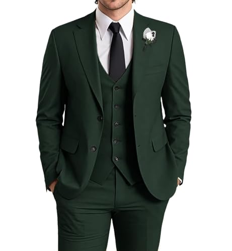 Men Chic Suit Set 3 Pieces Blazer Vest Pants Slim Fit Formal Stretch Fabric Notched Lapel Wedding Outfit for Men