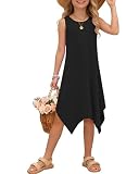 Girls Summer Sleeveless Dress Toddler Round Neck Midi Casual Party Tank Dress with Pockets for 5-14 Years Black S