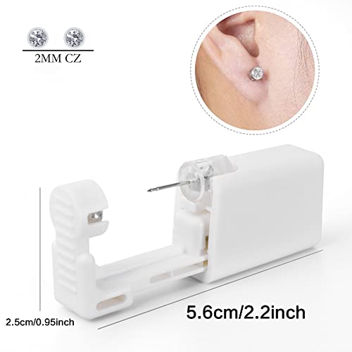 Ear Piercing Kit, Anzero 2 Pcs Disposable Ear Piercing Gun with Preloaded Ear Stud, at Home Self Ear Piercing Gun Kit - 2MM Earrings Stud