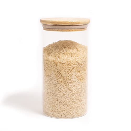 Oikos - Pote de Vidro 1,1L com Tampa de Bambu Hermético Redondo F...