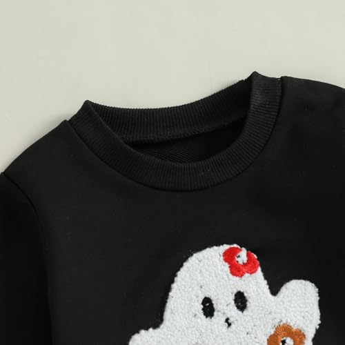 Fernvia Toddler Baby Girl Halloween Outfit Ghost Embroidery Long Sleeve Sweatshirt Tulle Skirt Set Fall Winter Clothes4