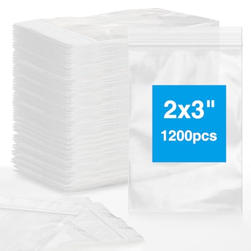 1200pcs 2 x 3 Clear Zip Bag, Small Plastic Jewelry Bags, 2 mil Thick Small Baggies, Resealable Zipper Bag, Storage Baggies for Daily Vitamin, Jewelry, Candy
