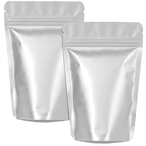 XFXIA Paquete de 100 bolsas de Mylar a prueba de olores, bolsas Ziplock de aluminio, bolsas de embalaje resellables para almacenamiento de alimentos, dulces, sales de baño (4x6 pulgadas, plateadas) Cover