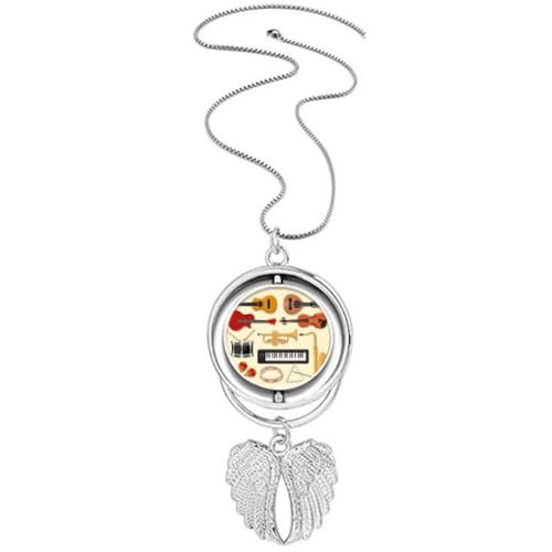 Pendentif ailes d'ange et guitare électrique collier rock pour homme et femme