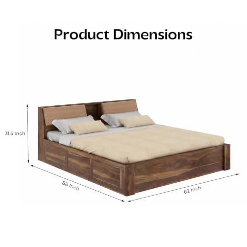 Image of Ganpati Arts Sheesham Wood Mayor Queen Size Bed with Box Storage & Headboard | Wooden Double Bed Cot Palang for Bedroom, Home, Hotel & Guest Room | 1 Year Warranty (Teak Finish)